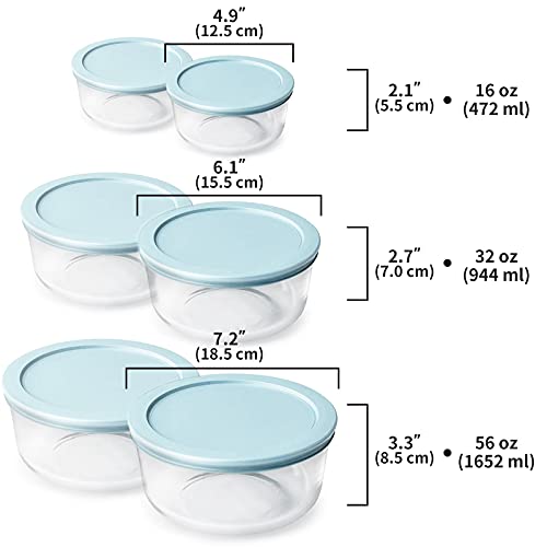 Luvan Glass Storage Containers with Lids, Set of 6 Round Glass Food Storage Containers (2cup/4cup/7cup) for Kichen and Storage, Dishwasher, Refrigerator and Microwave Oven Safe