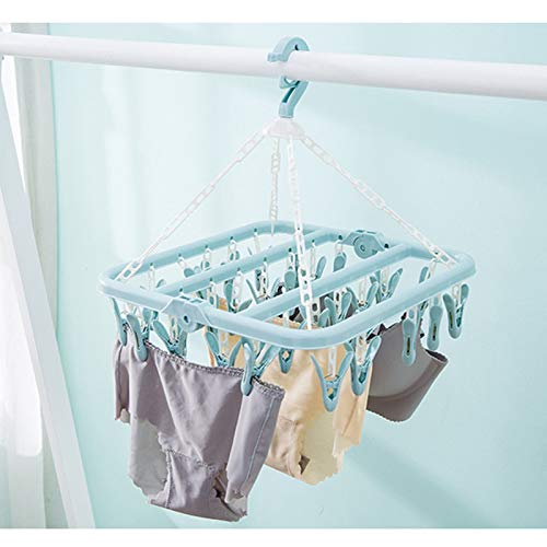 TUKE 32 Clips Folding Clothes Dryer Hanger Children Adults Clothes Dryer Windproof Socks Underwear Plastic Drying Rack