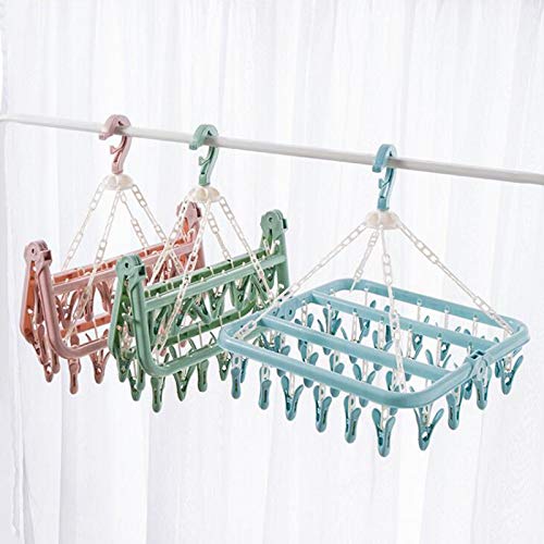 TUKE 32 Clips Folding Clothes Dryer Hanger Children Adults Clothes Dryer Windproof Socks Underwear Plastic Drying Rack