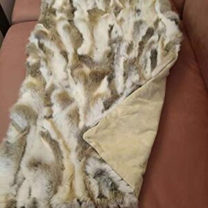 Real Rabbit Fur Throw Blanket Rabbit Fur Pelt Rug with Soft Microsuede Backing Natural Furry Thick Fur Rug Plate Pelz Leather Pelt Straw Yellow, 43.3inx21.6in /3.6ftx1.8ft