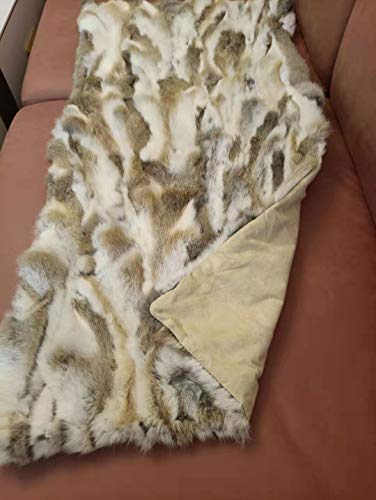 Real Rabbit Fur Throw Blanket Rabbit Fur Pelt Rug with Soft Microsuede Backing Natural Furry Thick Fur Rug Plate Pelz Leather Pelt Straw Yellow, 43.3inx21.6in /3.6ftx1.8ft