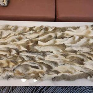 Real Rabbit Fur Throw Blanket Rabbit Fur Pelt Rug with Soft Microsuede Backing Natural Furry Thick Fur Rug Plate Pelz Leather Pelt Straw Yellow, 43.3inx21.6in /3.6ftx1.8ft