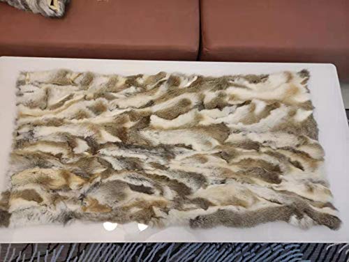 Real Rabbit Fur Throw Blanket Rabbit Fur Pelt Rug with Soft Microsuede Backing Natural Furry Thick Fur Rug Plate Pelz Leather Pelt Straw Yellow, 43.3inx21.6in /3.6ftx1.8ft