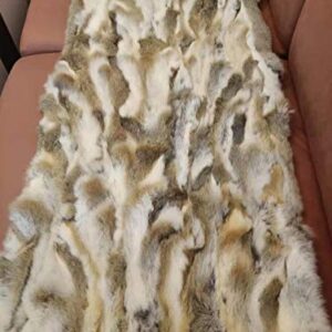 Real Rabbit Fur Throw Blanket Rabbit Fur Pelt Rug with Soft Microsuede Backing Natural Furry Thick Fur Rug Plate Pelz Leather Pelt Straw Yellow, 43.3inx21.6in /3.6ftx1.8ft