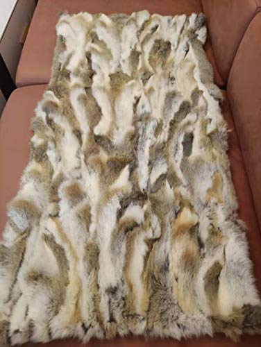 Real Rabbit Fur Throw Blanket Rabbit Fur Pelt Rug with Soft Microsuede Backing Natural Furry Thick Fur Rug Plate Pelz Leather Pelt Straw Yellow, 43.3inx21.6in /3.6ftx1.8ft