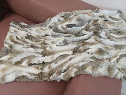 Real Rabbit Fur Throw Blanket Rabbit Fur Pelt Rug with Soft Microsuede Backing Natural Furry Thick Fur Rug Plate Pelz Leather Pelt Straw Yellow, 43.3inx21.6in /3.6ftx1.8ft