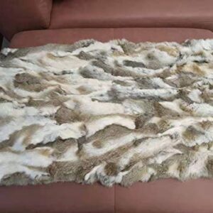 Real Rabbit Fur Throw Blanket Rabbit Fur Pelt Rug with Soft Microsuede Backing Natural Furry Thick Fur Rug Plate Pelz Leather Pelt Straw Yellow, 43.3inx21.6in /3.6ftx1.8ft