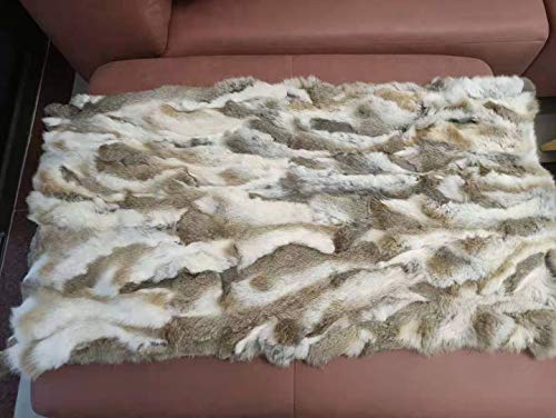 Real Rabbit Fur Throw Blanket Rabbit Fur Pelt Rug with Soft Microsuede Backing Natural Furry Thick Fur Rug Plate Pelz Leather Pelt Straw Yellow, 43.3inx21.6in /3.6ftx1.8ft