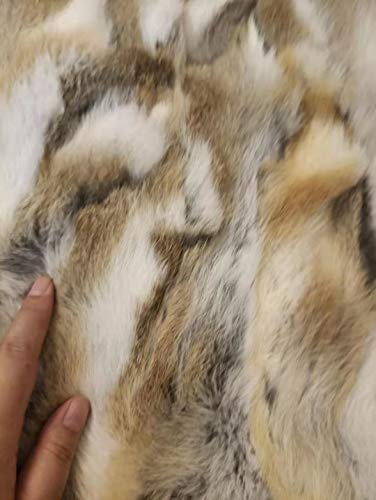 Real Rabbit Fur Throw Blanket Rabbit Fur Pelt Rug with Soft Microsuede Backing Natural Furry Thick Fur Rug Plate Pelz Leather Pelt Straw Yellow, 43.3inx21.6in /3.6ftx1.8ft