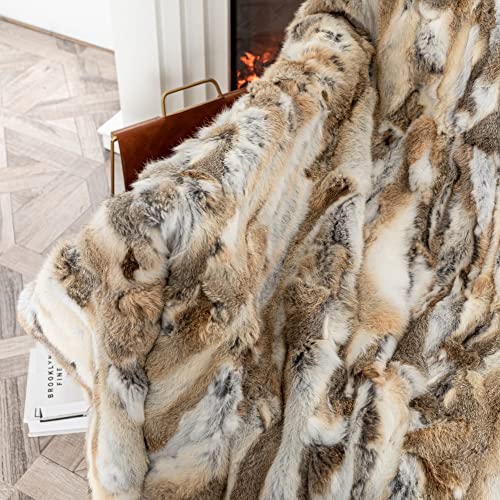 Real Rabbit Fur Throw Blanket Rabbit Fur Pelt Rug with Soft Microsuede Backing Natural Furry Thick Fur Rug Plate Pelz Leather Pelt Straw Yellow, 43.3inx21.6in /3.6ftx1.8ft