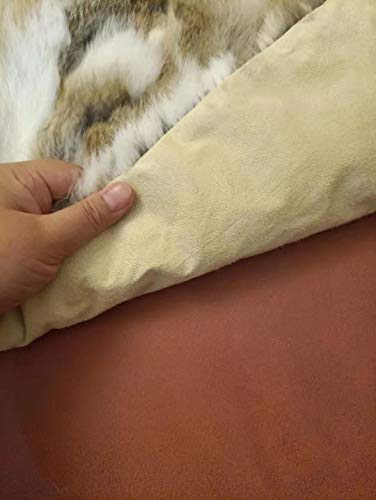 Real Rabbit Fur Throw Blanket Rabbit Fur Pelt Rug with Soft Microsuede Backing Natural Furry Thick Fur Rug Plate Pelz Leather Pelt Straw Yellow, 43.3inx21.6in /3.6ftx1.8ft