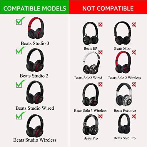 Krone Kalpasmos Studio 3 Replacement Ear Pads, Compatible with Beats Studio 2 & 3 Wired/Wireless/Model B0501/Model B0500 Headphone, Protein Leather & Memory Foam, Black