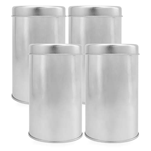 Solstice Double Seal Tea Canisters (4-Pack, Small); Round Metal Containers with Interior Seal Lid