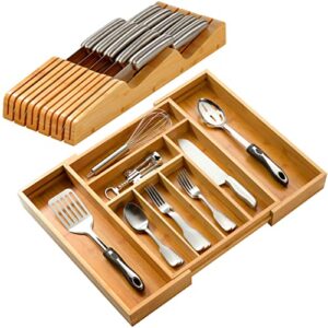 bamboo in-drawer knife block and expandable kitchen drawer organize