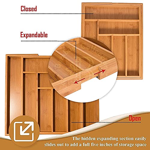 Bamboo In-Drawer Knife Block and Expandable Kitchen Drawer Organize