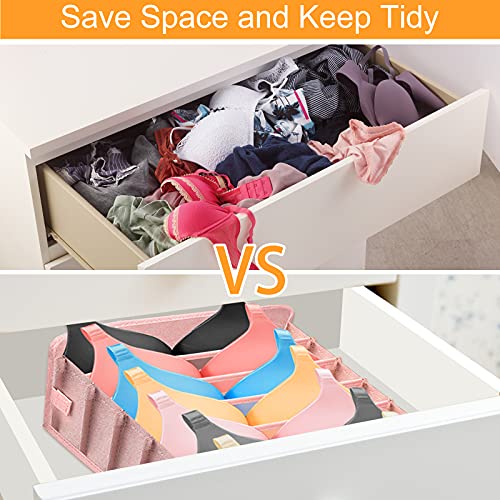 Coopay 2 Pack Underwear Drawer Organizer Foldable Closet Underwear Organizer Bra Organizer Drawer Divider for Ties Socks Bra Clothes Storage with Washable Fabric (Gray and Pink)