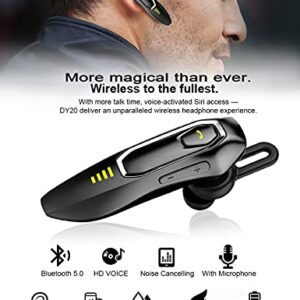 Wireless Bluetooth Earpiece V5.0 for Cell Phone, Powerful Noise Cancelling, Voice Command, Single Ear Bluetooth Headset with Microphone, Handsfree Earpiece for Trucker/Android/iPhone