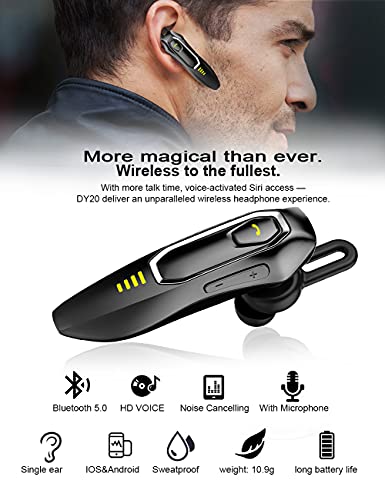 Wireless Bluetooth Earpiece V5.0 for Cell Phone, Powerful Noise Cancelling, Voice Command, Single Ear Bluetooth Headset with Microphone, Handsfree Earpiece for Trucker/Android/iPhone