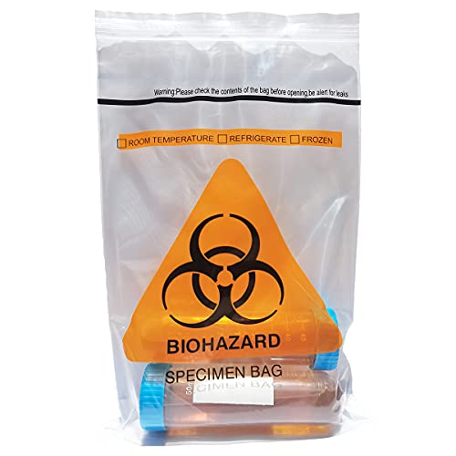 Seadasyoon 100pcs 6x9.8in/15x25cm Specimen Biohazard Bags,Bio hazard Logo Printing, Ziplock Top with Outside Pocket Paperwork Pouch