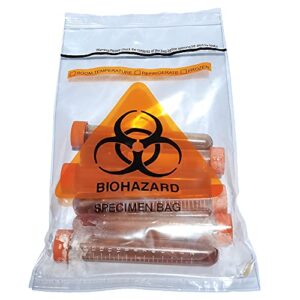 Seadasyoon 100pcs 6x9.8in/15x25cm Specimen Biohazard Bags,Bio hazard Logo Printing, Ziplock Top with Outside Pocket Paperwork Pouch