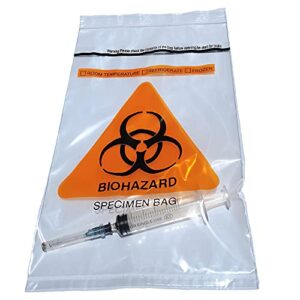 Seadasyoon 100pcs 6x9.8in/15x25cm Specimen Biohazard Bags,Bio hazard Logo Printing, Ziplock Top with Outside Pocket Paperwork Pouch