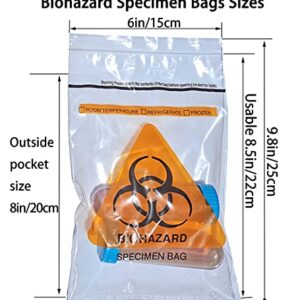 Seadasyoon 100pcs 6x9.8in/15x25cm Specimen Biohazard Bags,Bio hazard Logo Printing, Ziplock Top with Outside Pocket Paperwork Pouch