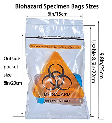 Seadasyoon 100pcs 6x9.8in/15x25cm Specimen Biohazard Bags,Bio hazard Logo Printing, Ziplock Top with Outside Pocket Paperwork Pouch