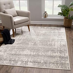 bloom rugs vintage geometric cream gray area rug - boho distressed 5x7 rug for living room, bedroom and kitchen (5'3" x 7'6")