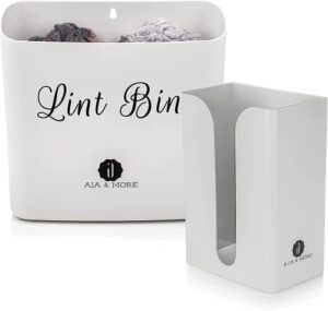 lint holder bin and dryer sheet dispenser magnetic for laundry room organization by a.j.a. & more (light grey)