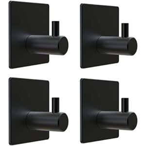 sayoneyes adhesive towel hooks for hanging – matte black sus304 stainless steel waterproof wall hooks with strong adhesive tapes – 3m hooks for bathroom, bedroom, kitchen – 4 pack