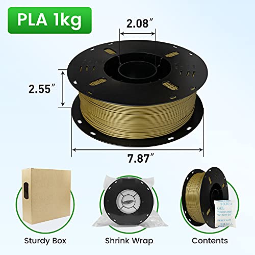 3D Printer Filament PLA 1.75mm - 1KG Premium Quality Filament Bundle with Spool, Eco-Friendly, Non-Toxic, Consistent Diameter and Tolerance for Precise Printing - Vacuum-Sealed Packaging -(Gold)