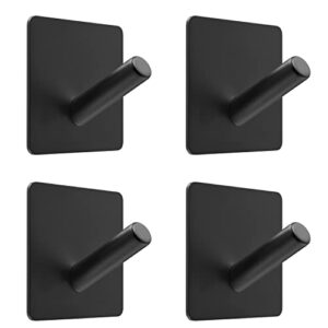 sayoneyes adhesive towel hooks for hanging – matte black sus304 stainless steel waterproof wall hooks with strong adhesive tapes – 3m hooks for bathroom, bedroom, kitchen – 4 pack