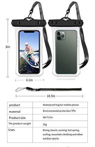 Waterproof Phone Pouch [2 Pack], Underwater Phone Case Dry Bag with Lanyard Compatible with iPhone Pro, iPhone 11/11 Pro/11 Pro Max X/Xs/Xr/Xs Max,8, Samsung S10/S9/S8 Plus (Black) (White)