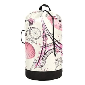 romantic travel in paris laundry backpack bag with drawstring closure waterproof laundry bag laundry hamper clothes storage for college travel laundromat apartment