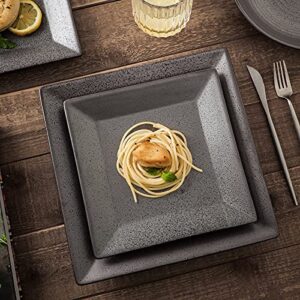 vicrays Ceramic Square Dinner Plates Set 8 inch Porcelain Serving Plates for Salad Dessert Appetizer Bread - Set of 4 - Dark Grey