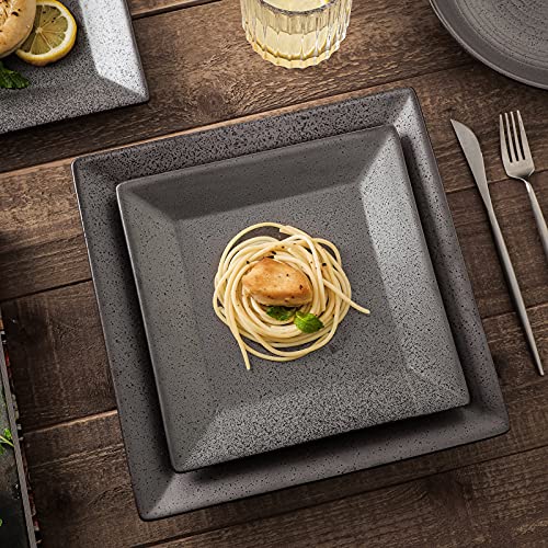 vicrays Ceramic Square Dinner Plates Set 8 inch Porcelain Serving Plates for Salad Dessert Appetizer Bread - Set of 4 - Dark Grey