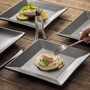 vicrays Ceramic Square Dinner Plates Set 8 inch Porcelain Serving Plates for Salad Dessert Appetizer Bread - Set of 4 - Dark Grey