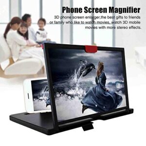 12" Screen Magnifier for Cell Phone 3D HD Magnifing Projector Screen Enlarger Smartphone Desktop Bracket Universal Cellphone Screen Magnifier Holder (Black)