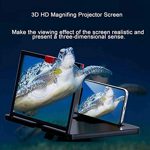 12" Screen Magnifier for Cell Phone 3D HD Magnifing Projector Screen Enlarger Smartphone Desktop Bracket Universal Cellphone Screen Magnifier Holder (Black)