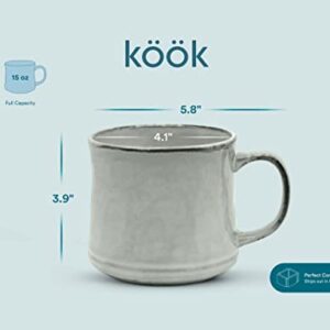 Kook Glazed Coffee Mugs, Ceramic, Microwave & Dishwasher Safe, 15 oz, Java/Slate, Set of 2 (Java/Slate Circled)