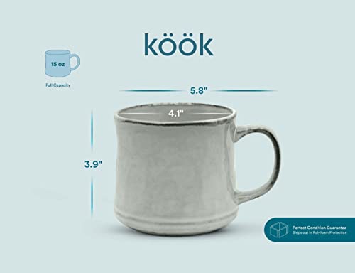 Kook Glazed Coffee Mugs, Ceramic, Microwave & Dishwasher Safe, 15 oz, Java/Slate, Set of 2 (Java/Slate Circled)