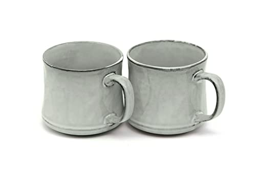 Kook Glazed Coffee Mugs, Ceramic, Microwave & Dishwasher Safe, 15 oz, Java/Slate, Set of 2 (Java/Slate Circled)