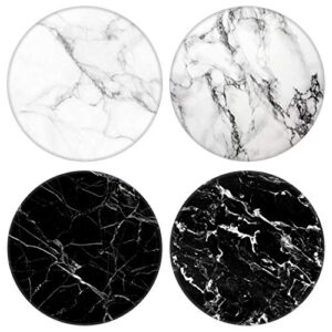 4 pack cell phone stand，multi-function cellphone foldable finger grip holder for smartphone and tablets - black and white marble