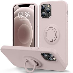 mocca compatible with iphone 12 case, iphone 12 pro case 6.1inch with ring kickstand | super soft microfiber lining | anti-scratch full-body shockproof protective case for iphone 12/12 pro - pink sand