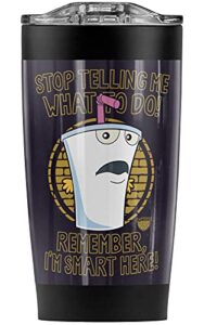 logovision aqua teen hunger force stop stainless steel tumbler 20 oz coffee travel mug/cup, vacuum insulated & double wall with leakproof sliding lid | great for hot drinks and cold beverages