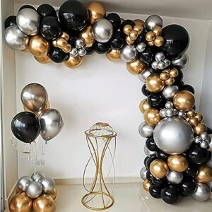 111pcs black gold and silver balloon garland arch kit metallic black metallic gold chrome silver latex balloons set for birthday graduation bachelorette wedding new year party decoration