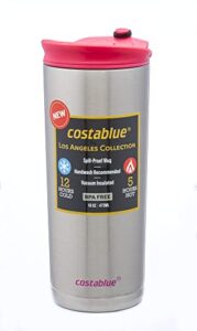 costablue travel coffee mug - 16 oz. stainless steel insulated coffee mug, leak proof tumbler w/dishwasher safe lid, double wall travel coffee cup, reusable insulated tumbler for hot & cold beverages