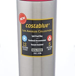 costablue Travel Coffee Mug - 16 Oz. Stainless Steel Insulated Coffee Mug, Leak Proof Tumbler w/Dishwasher Safe Lid, Double Wall Travel Coffee Cup, Reusable Insulated Tumbler for Hot & Cold Beverages