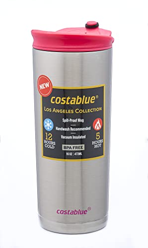 costablue Travel Coffee Mug - 16 Oz. Stainless Steel Insulated Coffee Mug, Leak Proof Tumbler w/Dishwasher Safe Lid, Double Wall Travel Coffee Cup, Reusable Insulated Tumbler for Hot & Cold Beverages