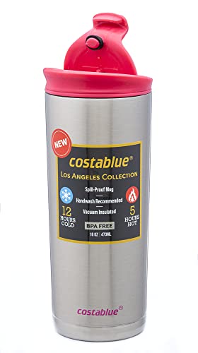 costablue Travel Coffee Mug - 16 Oz. Stainless Steel Insulated Coffee Mug, Leak Proof Tumbler w/Dishwasher Safe Lid, Double Wall Travel Coffee Cup, Reusable Insulated Tumbler for Hot & Cold Beverages